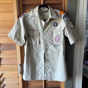 Boy Scouts Eagle Scout Tan Short-Sleeve Casual Button-Down Shirt size Men’s S